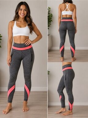 lululemon athletica Charcoal Gray Leggings with Coral Panels